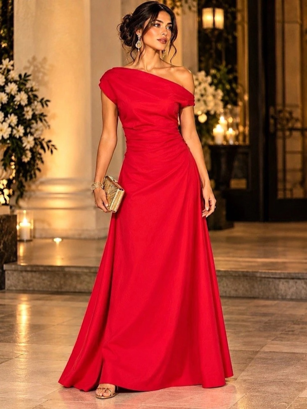 NWT STAUD Phare One-Shoulder Maxi Dress, Cherry Red, Formal Gown, Size, 8